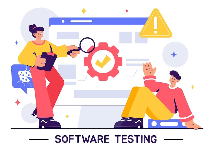 Vector software testing vector illustration featuring application engineering debugging processes development workflow programming and coding