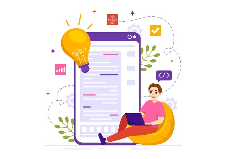 Vector software testing vector illustration with application programming and coding in hand drawn templates