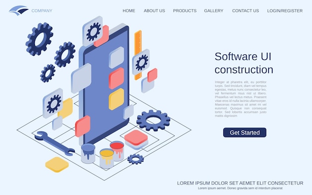 software ui construction modern 3d isometric vector concept