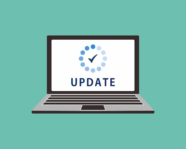 Software update process completed Upgrade process in laptop screen Vector illustration in flat style