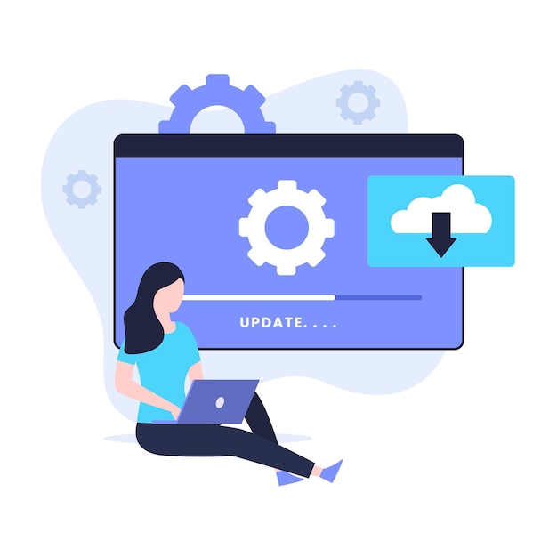 Software-update vlakke afbeelding ontwerpconcept. Illustratie voor websites, landingspagina's, mobiele applicaties, posters en banners