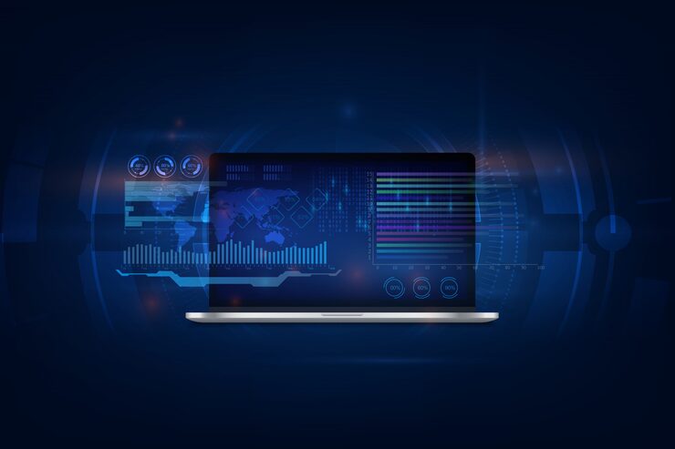 Вектор программное обеспечение, веб-разработка, программирование. аннотация программирование и программный код на экране ноутбука