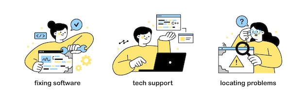 Softwareontwikkelaarontwerper Softwarefouten oplossen Technische ondersteuning