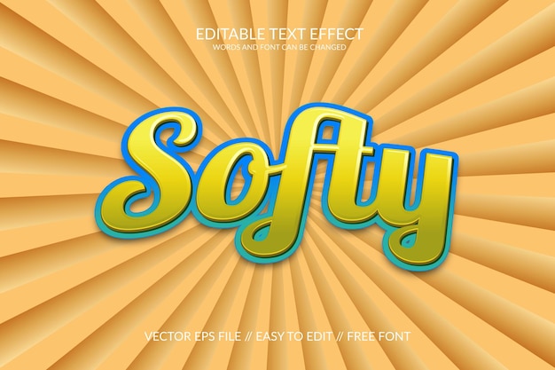 Softy 3D Полностью редактируемый векторный шаблон с текстовым эффектом Eps