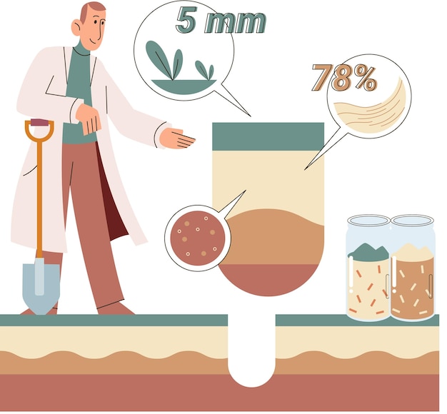 Analisi del suolo e controllo dell'inquinamento della terra metafora o struttura nutrienti composizione dei microrganismi ricerca campione di struttura dello strato del suolo prova di laboratorio scienziato che misura lo stato dei livelli