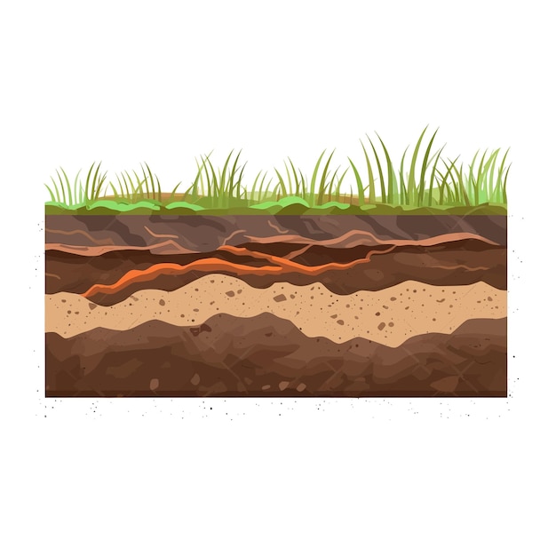 Soil ground or underground layers grass land and earth texture Flat illustration isolated