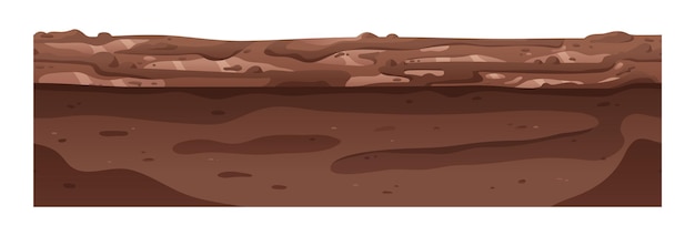 Vettore sezione trasversale del terreno, del fango, dello strato sotterraneo. terreno fertile e umido, sporco, struttura orizzontale senza soluzione di continuità. terra sporca e argillosa. illustrazione vettoriale grafica piatta geologica isolata su sfondo bianco.