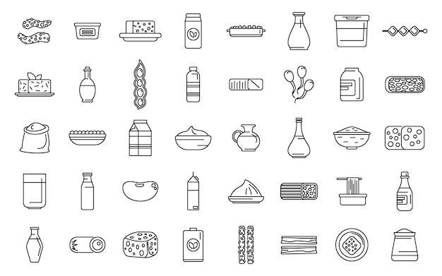 Soja voedsel iconen set schets vector Drink voedsel