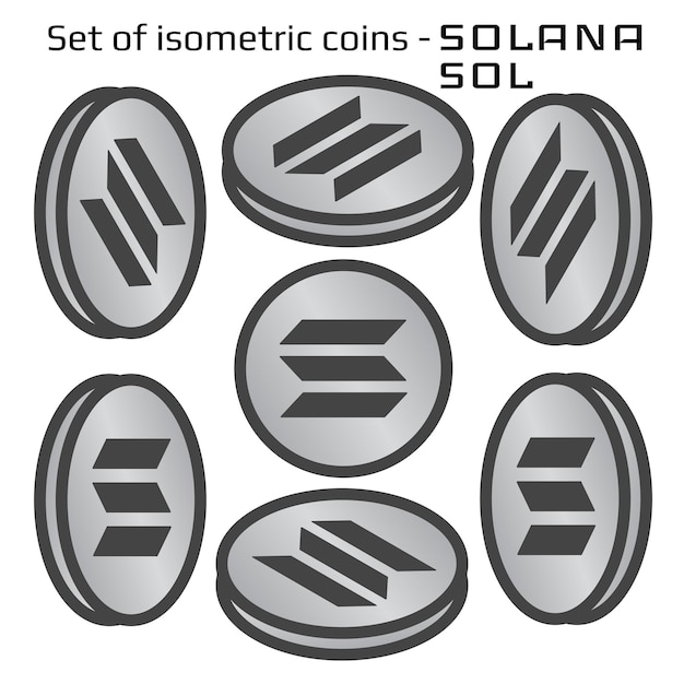 Vettore solana sol set di monete semplici in vista isometrica in bianco e nero isolato su bianco illustrazione vettoriale