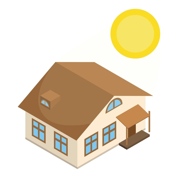 Solar activity icon isometric vector Residential building and bright sun icon Natural phenomenon drought hot weather