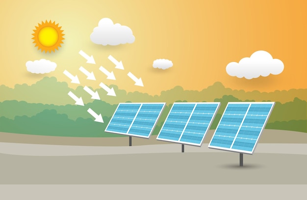 Вектор Идея экологии солнечных элементов технология энергосбережения векторная иллюстрация