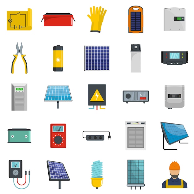 Solar energy equipment icons set vector isolated