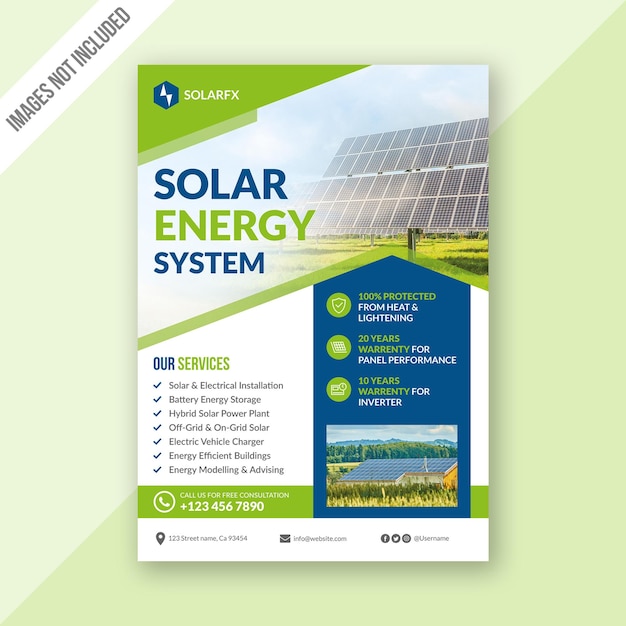 Vector solar energy flyer design template