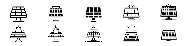 ベクトル 太陽エネルギーアイコン 太陽パネルのアイコン 太陽と太陽パネルのアイコン 太陽エネルギーアイコンセット