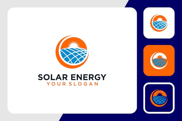 Solar energy logo design with sun and solar panels