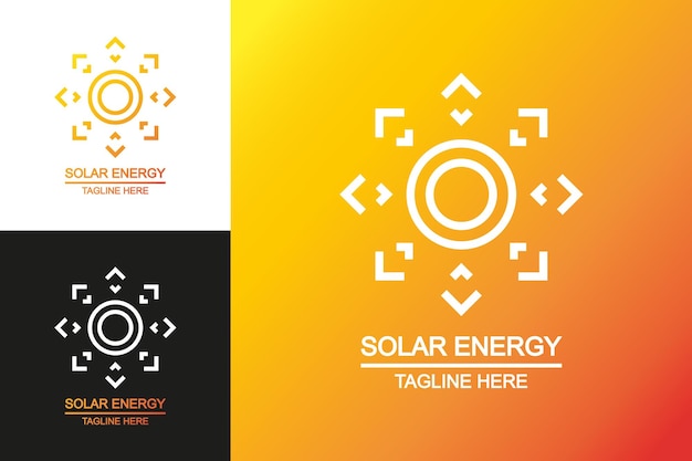 Вектор Логотип солнечной энергии набор современный стиль градиента изолирован на фоне для технологии эко логотип компании тег символ природной энергии штамп футболка баннер эмблема значок солнца вектор 10 eps