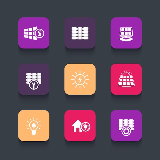 Solar energy panels sun powered energetics rounded square icons vector illustration