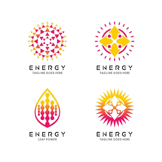 Disegno del logo del simbolo dell'energia solare con il concetto creativo di molecola di luce solare