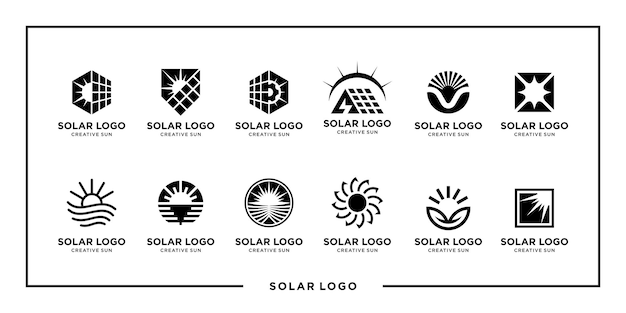 Вектор Набор логотипов solar креативный черно-белый