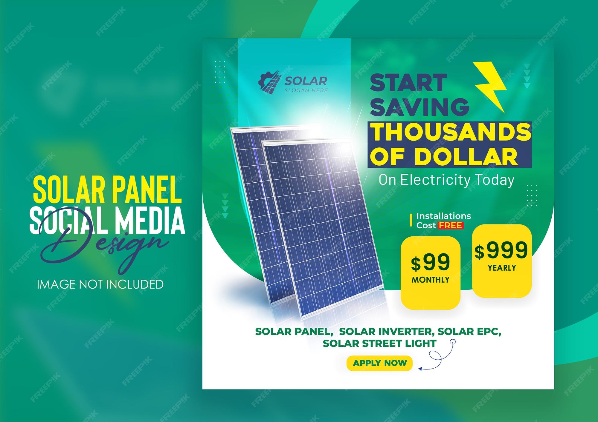 Premium Vector Solar panel advertises post design template Premium Vector Solar panel advertises post design template
