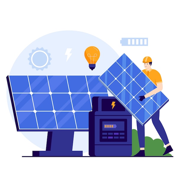 Vector solar panel installation illustration concept