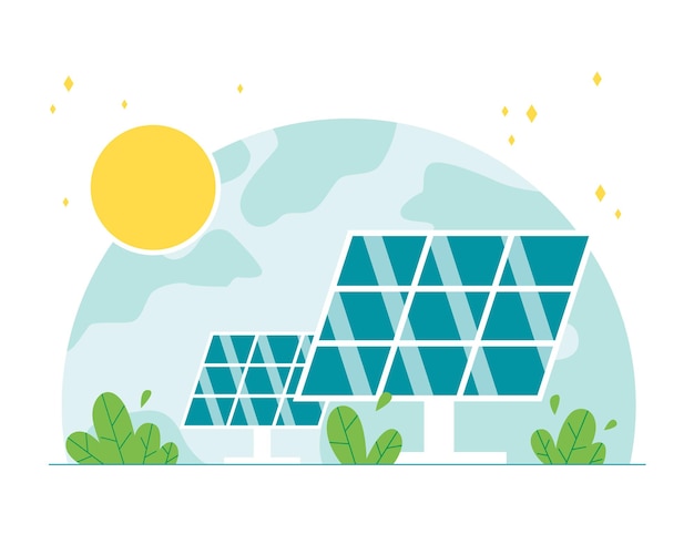 Solar panels, alternative power station. concept of green energy and renewable energy sources. flat vector illustration.