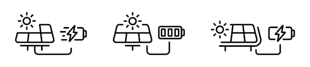 Силуэты солнечных панелей Зарядка солнечной батареи Векторные иконки солнечных панелей Символы возобновляемой и альтернативной энергии