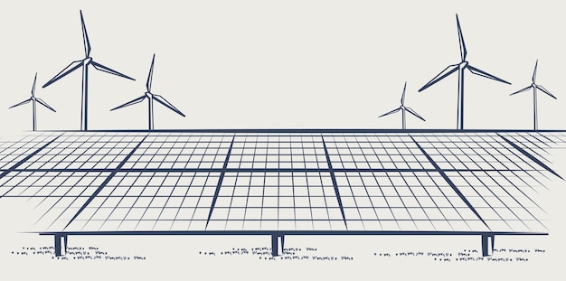 Pannelli solari e turbine eoliche o fonti energetiche alternative energia ecologica sostenibile