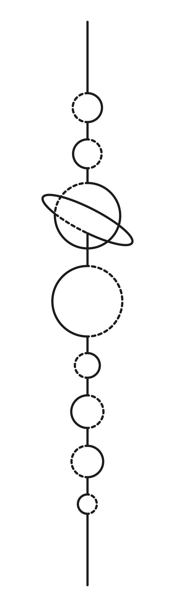 Vector solar system aligned in minimal one line art drawing