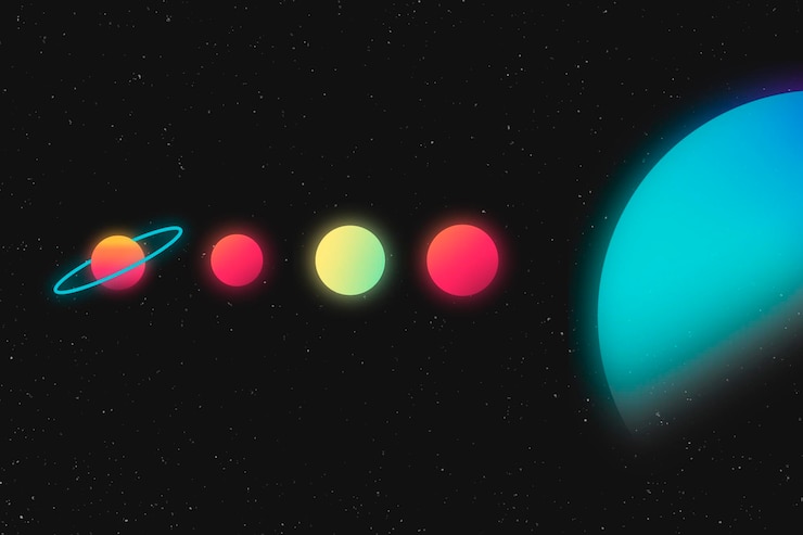 Vector solar system background, colorful neon glow gradient design vector