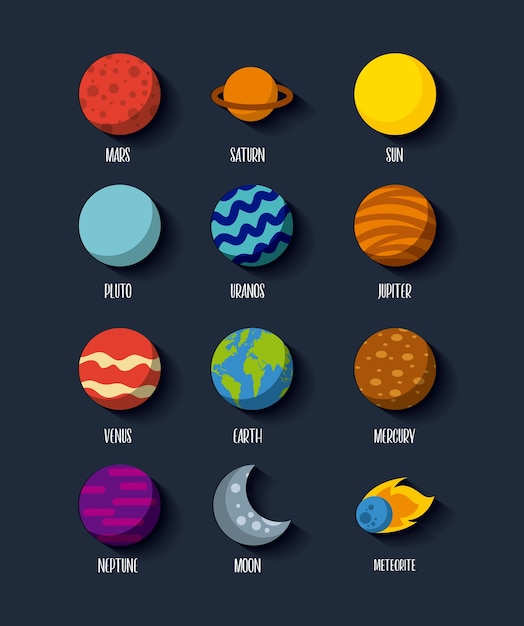 Solar system icons set flat