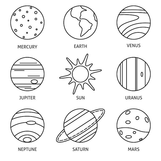 태양계 행성과 태양 아이콘 모음