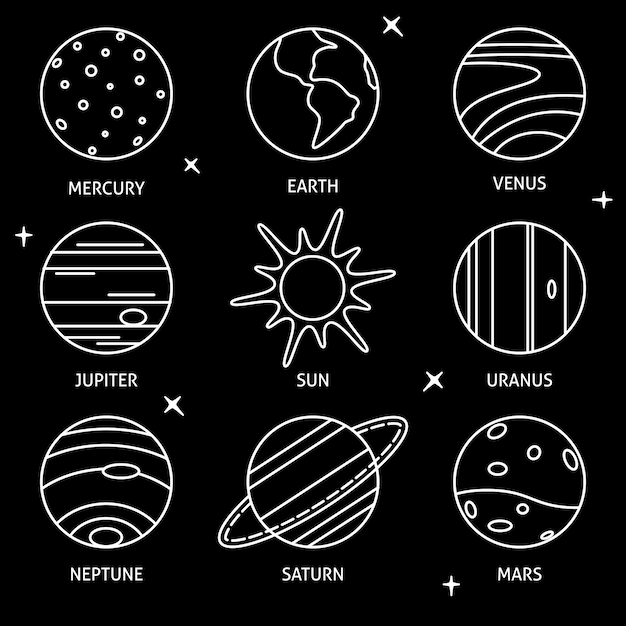 Vector solar system planets icon set