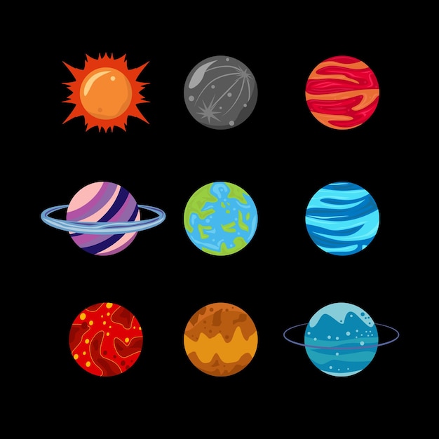 Vector solar system planets illustration vectors set