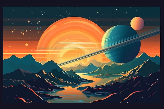 Vector solar system poster with saturn