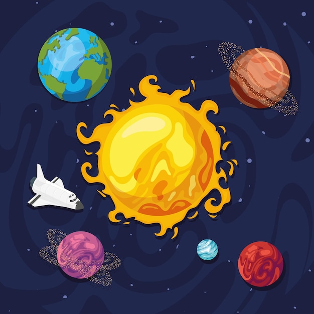 Solar system and spaceship scene