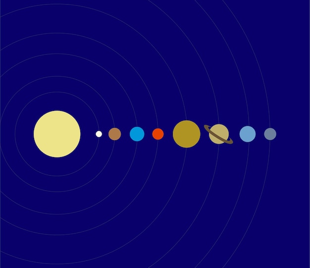 Значок вектора Солнечной системы Девять планет на синем фоне