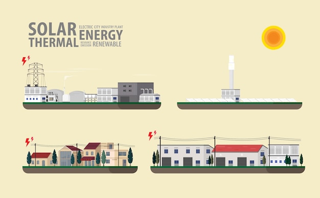 Solar thermal energy solar thermal power plant graphic in screen