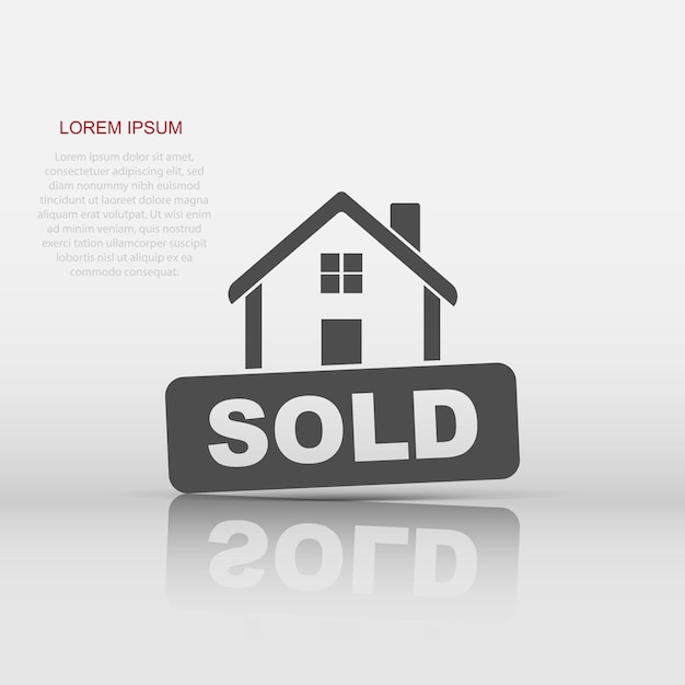 Sold house icon in flat style Home illustration pictogram Sale sign business concept