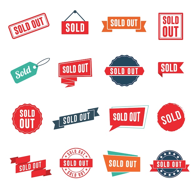 Sold out banners, labels, stamps, and signs