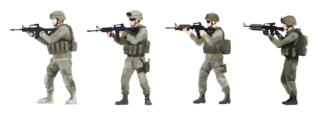 Soldaat in een militair uniform met een machinegeweer geïsoleerd op een witte achtergrond
