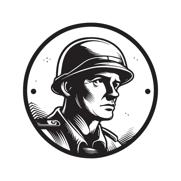 Soldaat logo concept zwart-witte kleur hand getekende illustratie