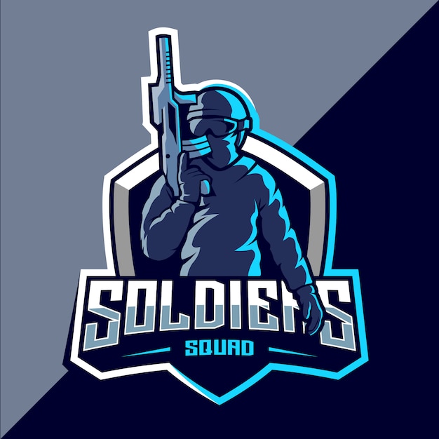 Soldaat mascotte esport logo ontwerp