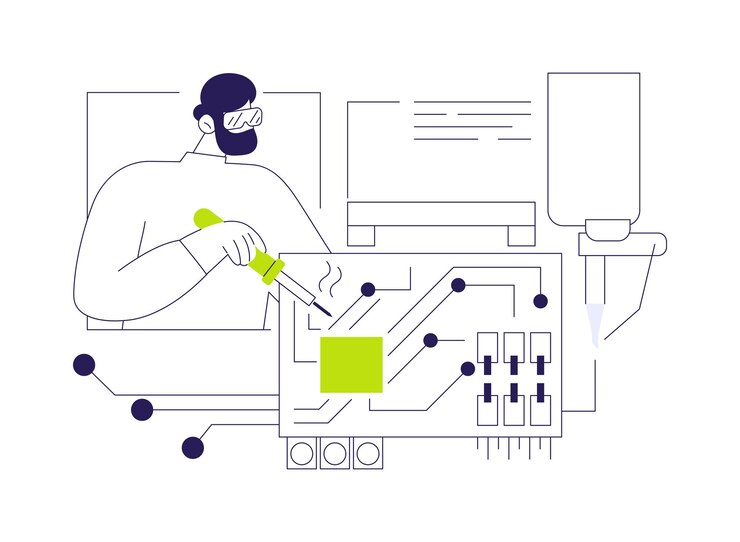 Vector soldering circuit boards abstract concept vector illustration process of electronic devices