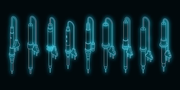 Soldering iron icons set vector neon