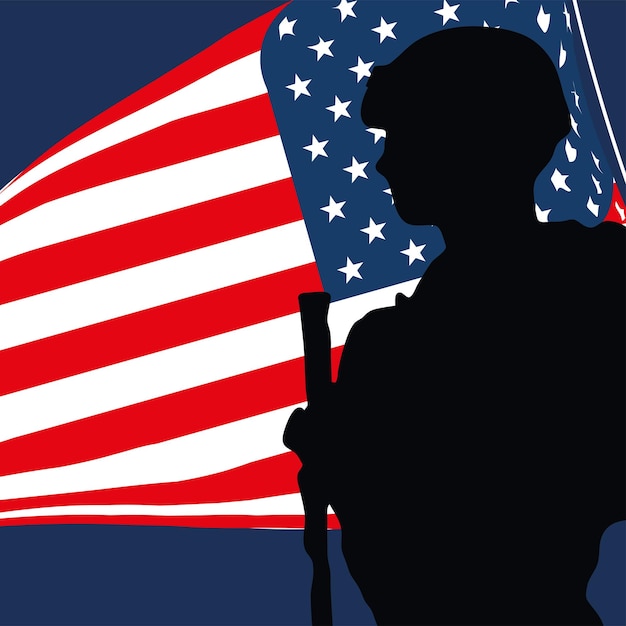 Vector soldier and american flag