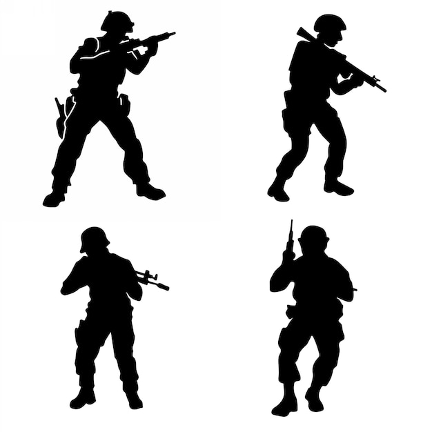 Soldier and army force silhouette collection for Veterans Day Set of army soldier icons Black sold