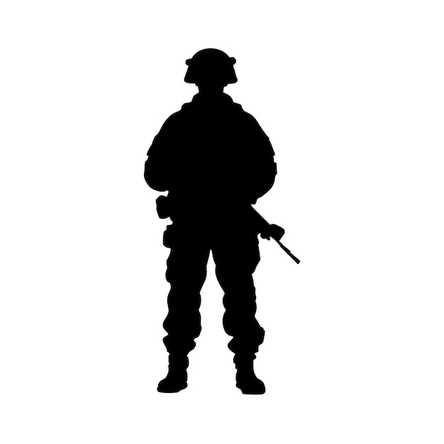 兵士と陸軍のシルエット 兵士の軍隊のシルエット 銃のシルエットを持つ陸軍の兵士