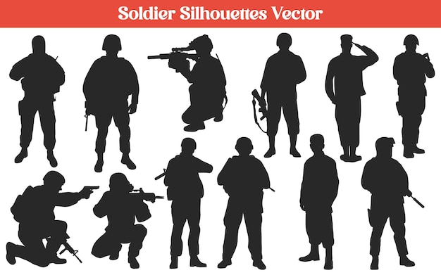 Soldier or army Silhouettes Vector Collection