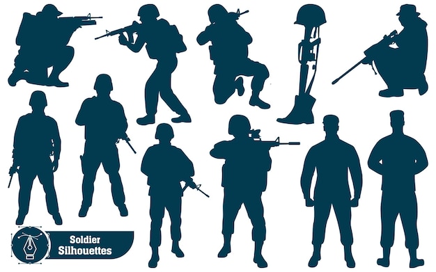 Векторная иллюстрация солдатских или армейских силуэтов